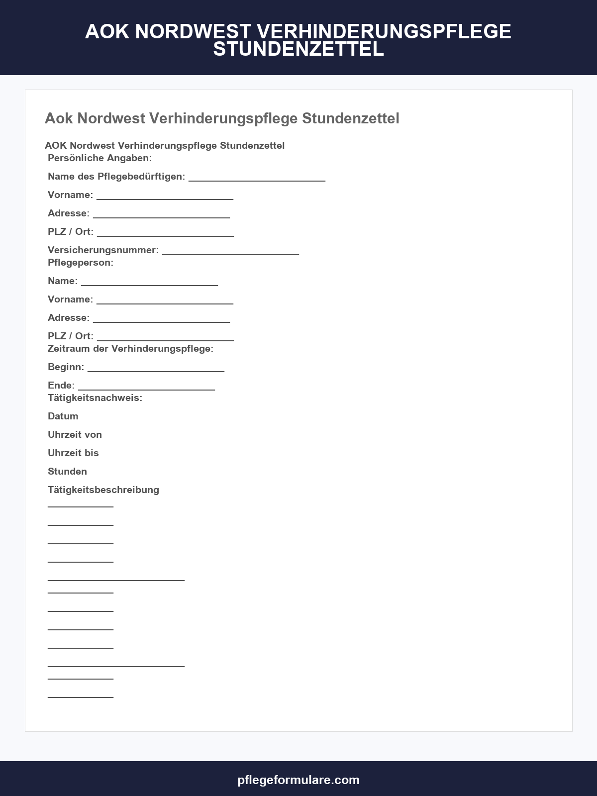 Aok Nordwest Verhinderungspflege Stundenzettel