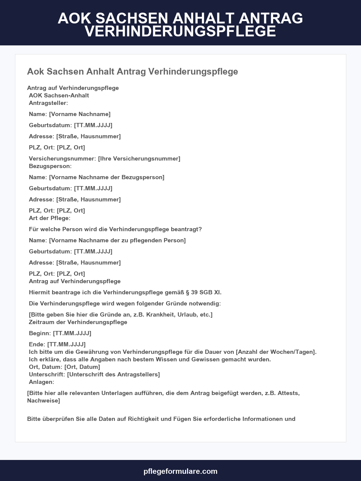 Aok Sachsen-Anhalt Antrag Verhinderungspflege