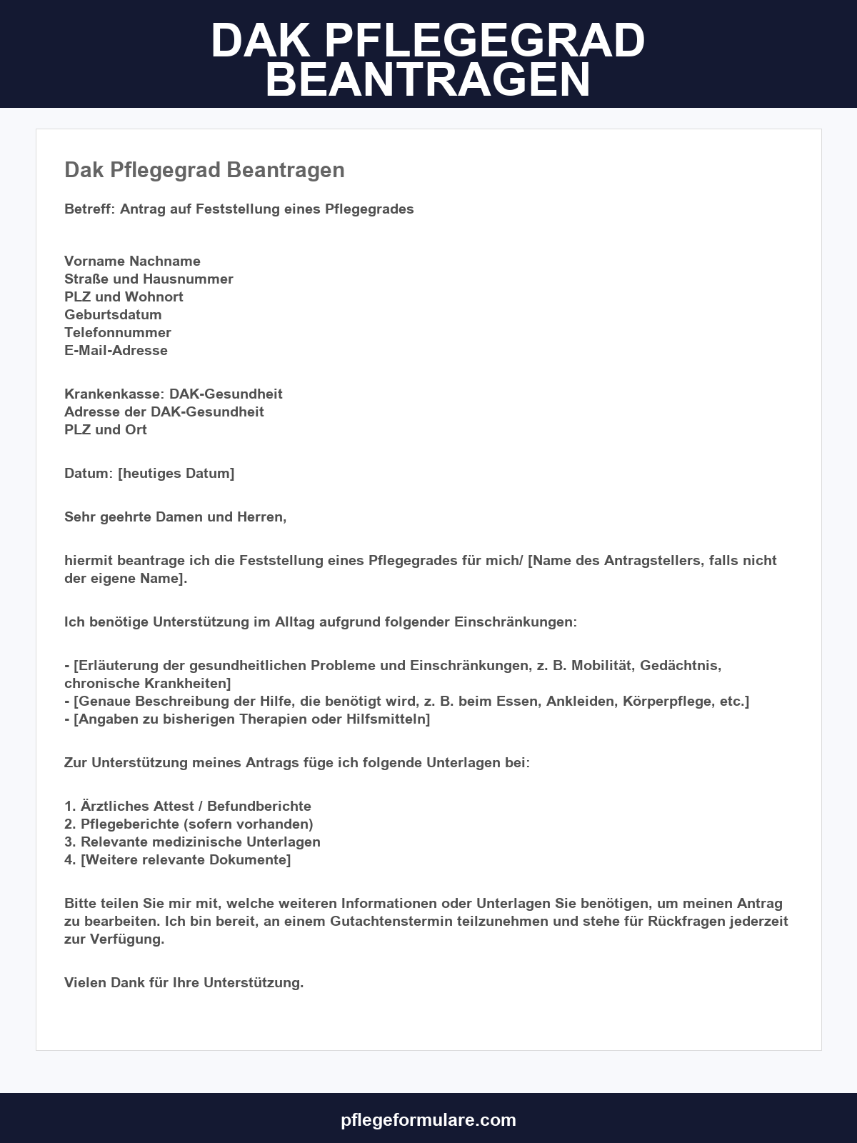 Dak Pflegegrad Beantragen Formular