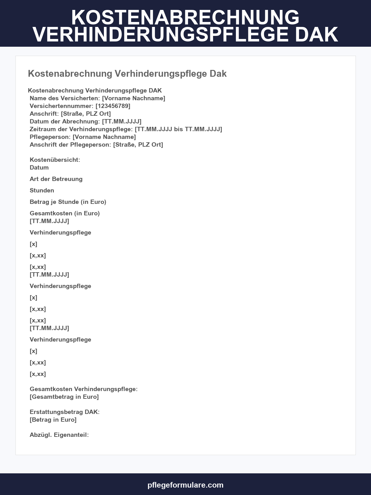 Kostenabrechnung Verhinderungspflege Dak