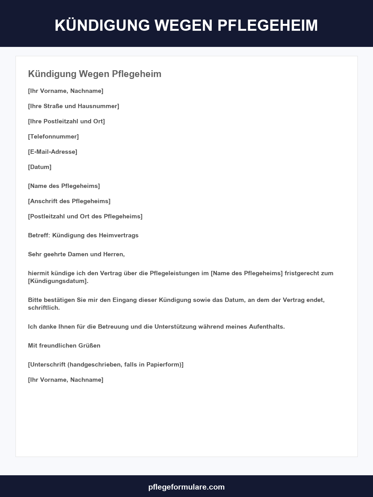 Kündigung Wegen Pflegeheim Muster