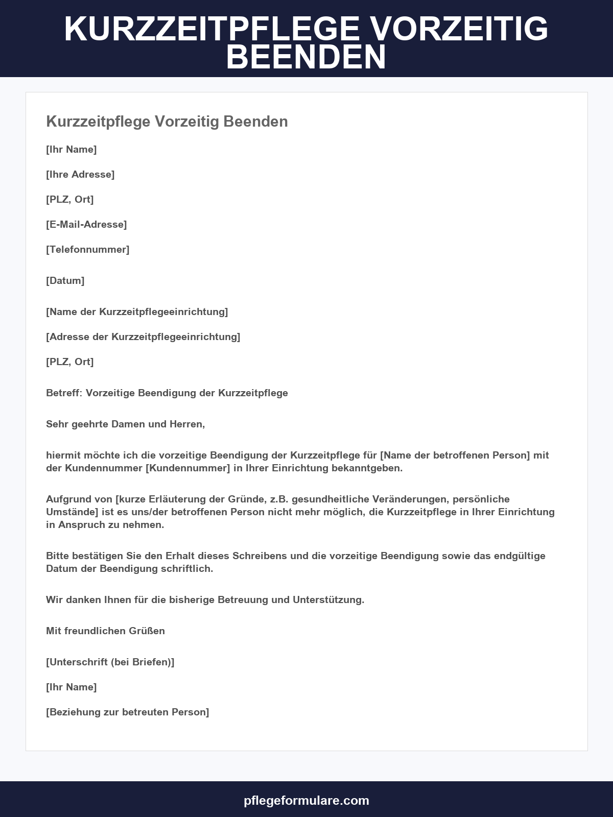 Kurzzeitpflege Vorzeitig Beenden
