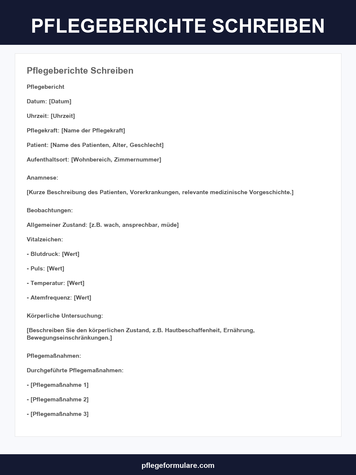 Pflegeberichte Schreiben Muster