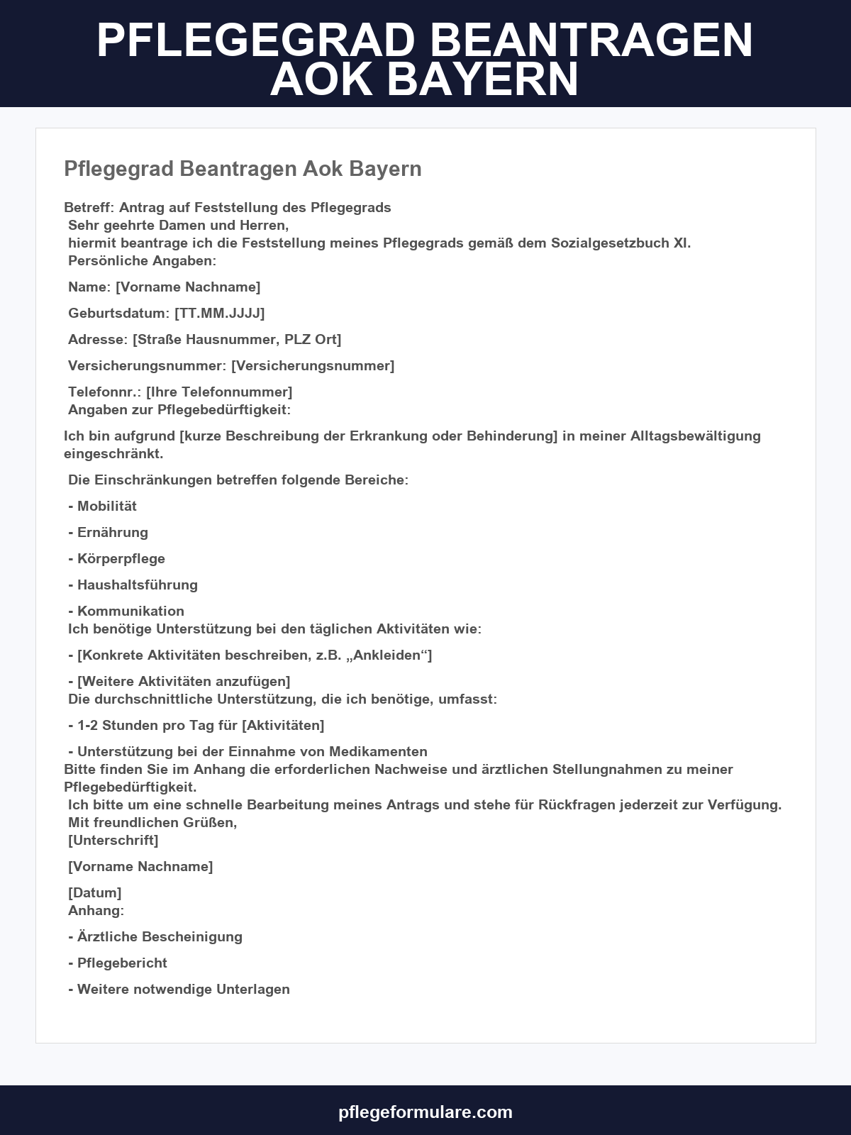 Pflegegrad Beantragen Aok Formular Bayern