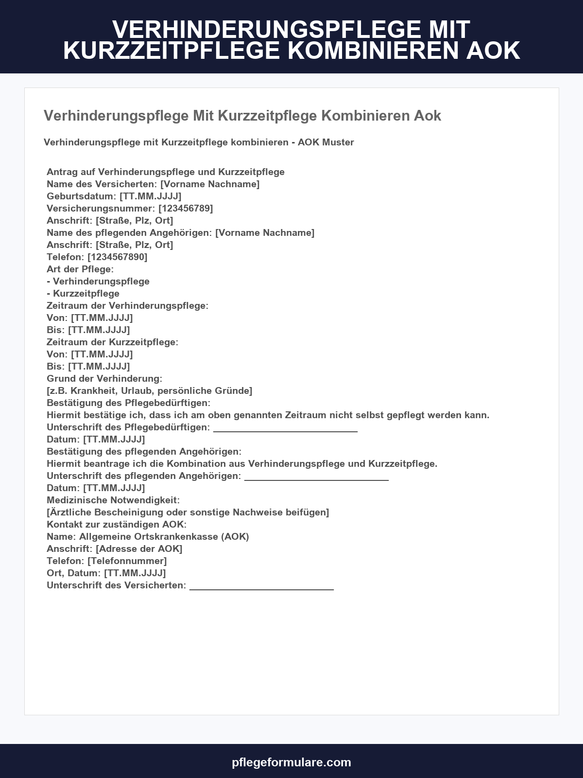 Verhinderungspflege Mit Kurzzeitpflege Kombinieren Aok