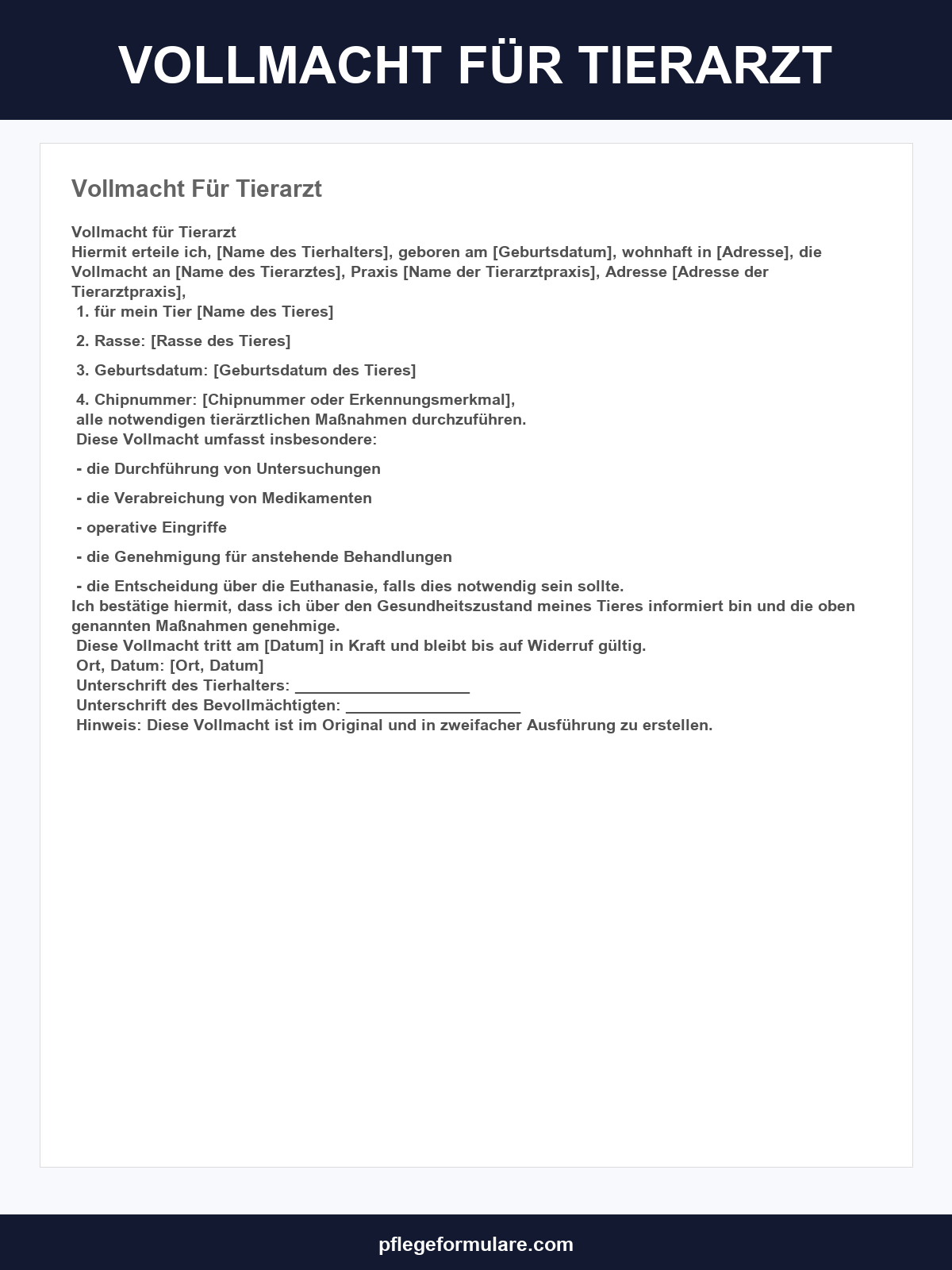 Vollmacht Für Tierarzt